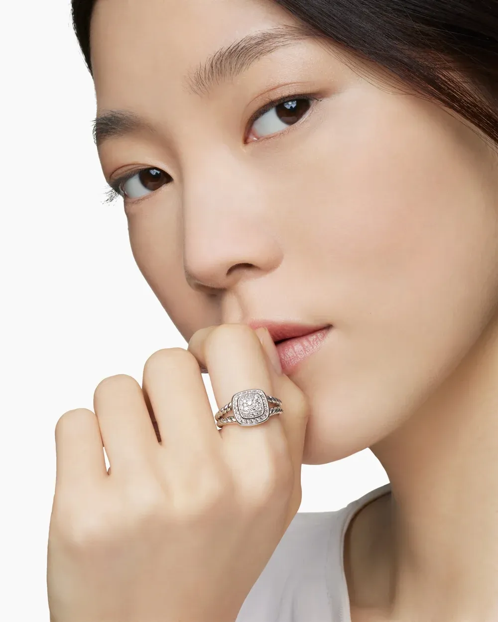 Petite Albion® Ring Sterling Silver with Pavé Diamonds
