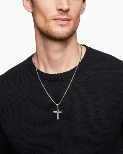 Chevron Cross Pendant Sterling Silver with Black Diamonds