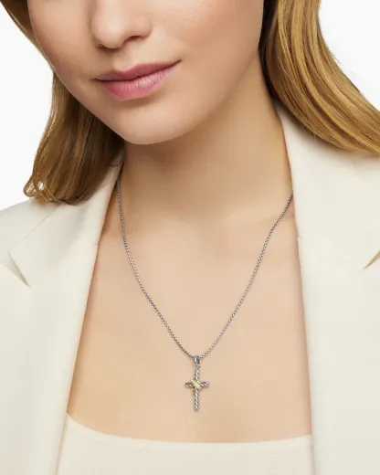 X Cross Pendant Sterling Silver with 18K Yellow Gold and Diamonds