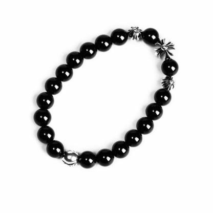 ONYX BEAD BRACELET 8MM (4 SILVER BEADS)