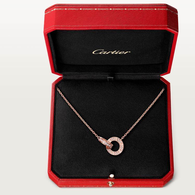 LOVE necklace, paved with diamonds 18K rose gold