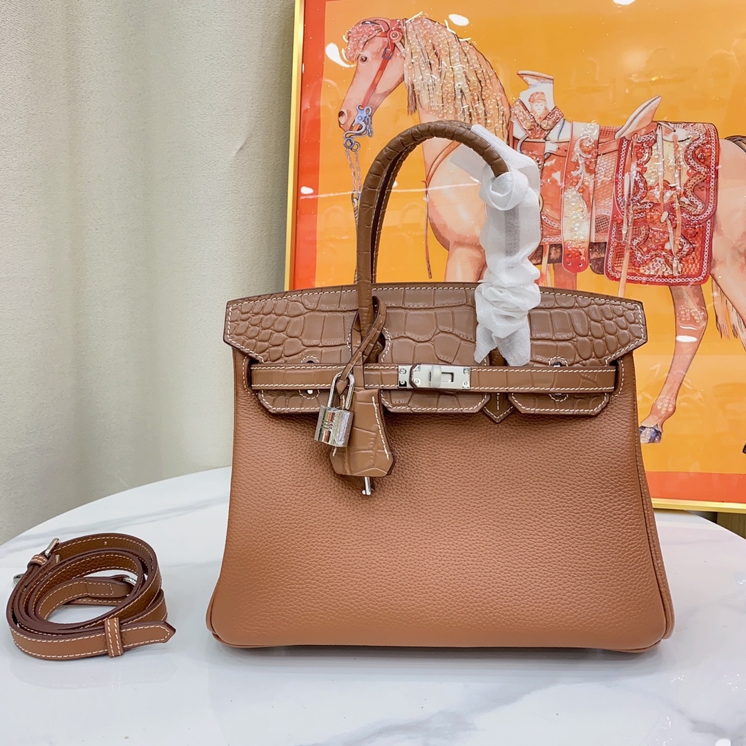 Herthtmes Togo Matte Alligator Birkin Touch 25/30 Gold