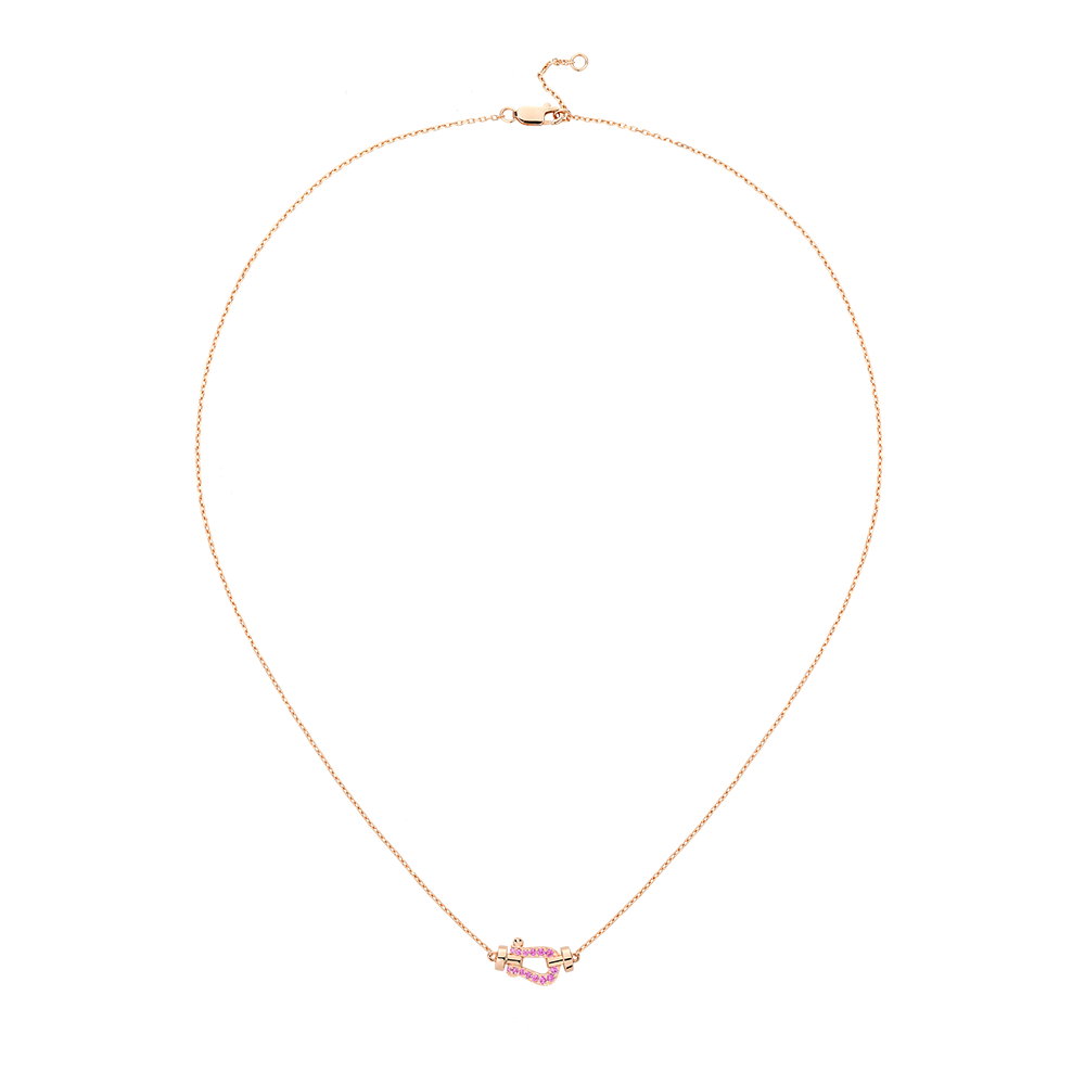 FORCE 10 NECKLACE SMALL MODEL 18K PINK GOLD PINK SAPPHIRES HALF PAVED