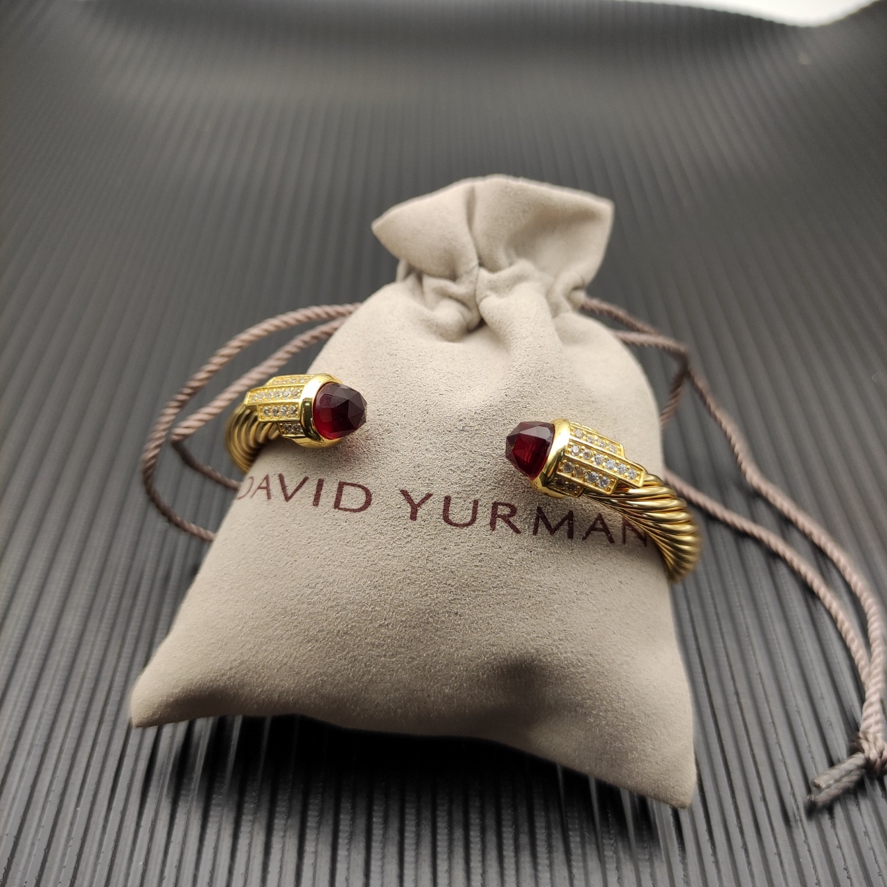 7mm Cable Bracelet with Red  & Diamond Accents