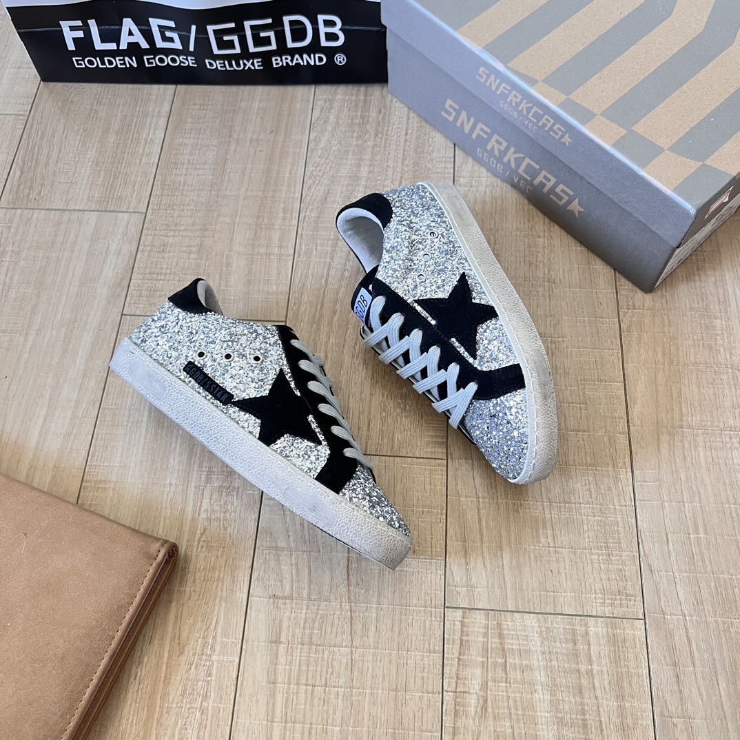 Deluxe Brand Black/Silver Glitter Superstar Sneakers