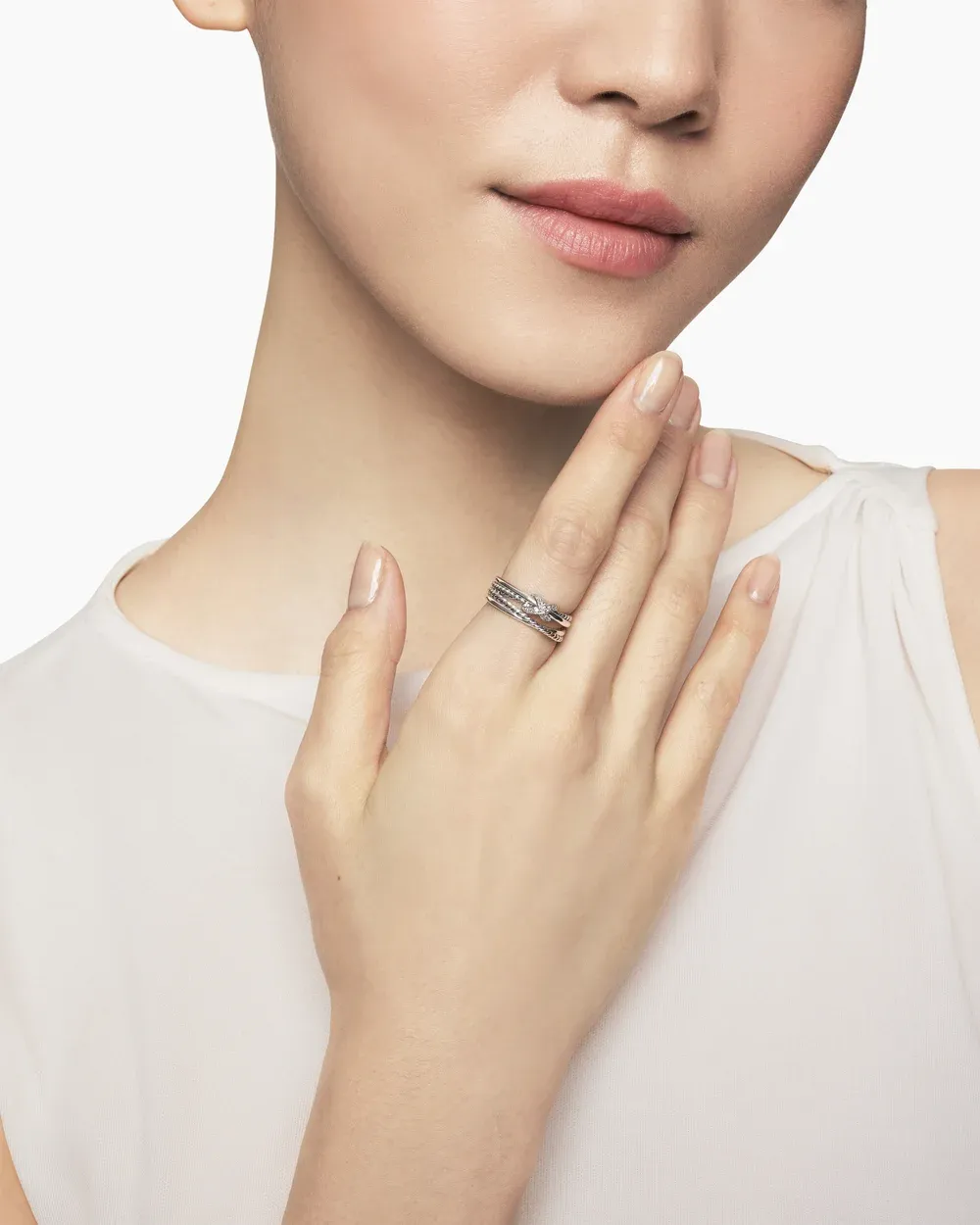 X Crossover Band Ring Sterling Silver with Diamonds