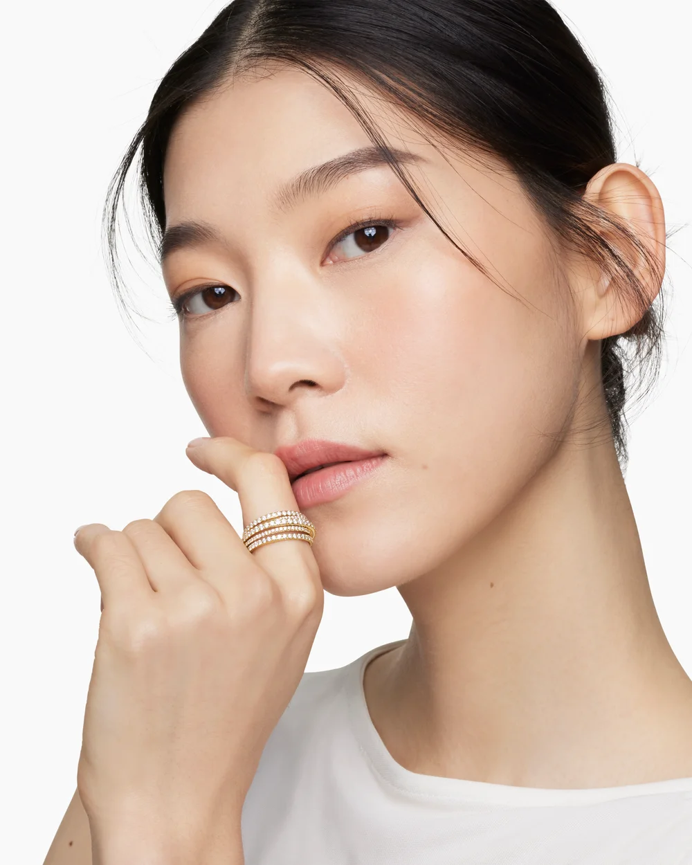 Pavé Crossover Ring 18K Yellow Gold with Diamonds