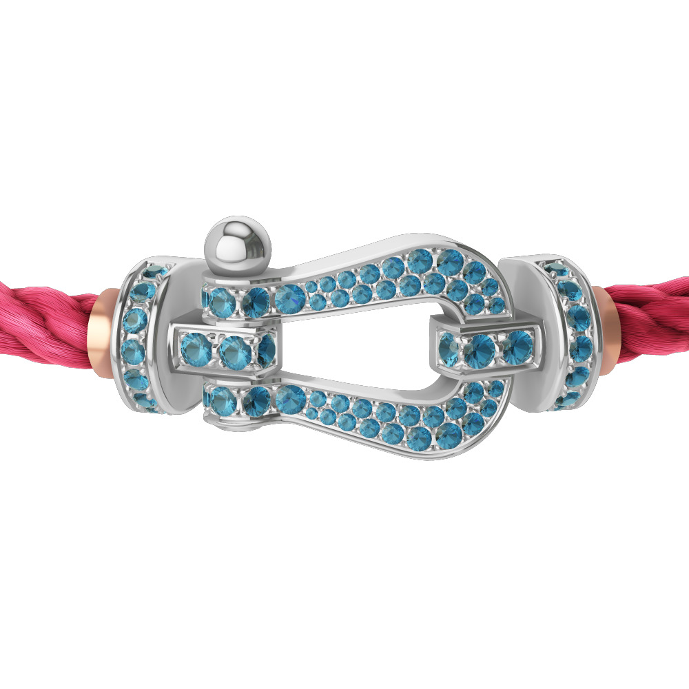 FORCE 10 BRACELET LARGE MODEL 18K WHITE GOLD BLUE TOPAZ PAVED