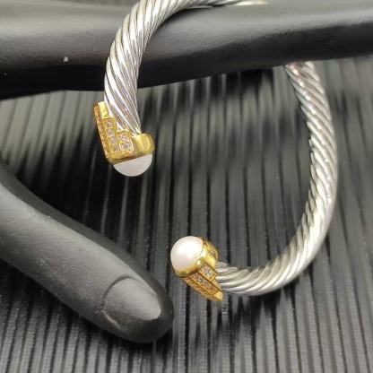 7mm Cable Bracelet with Pearls & Diamond Accents – Gold Cap