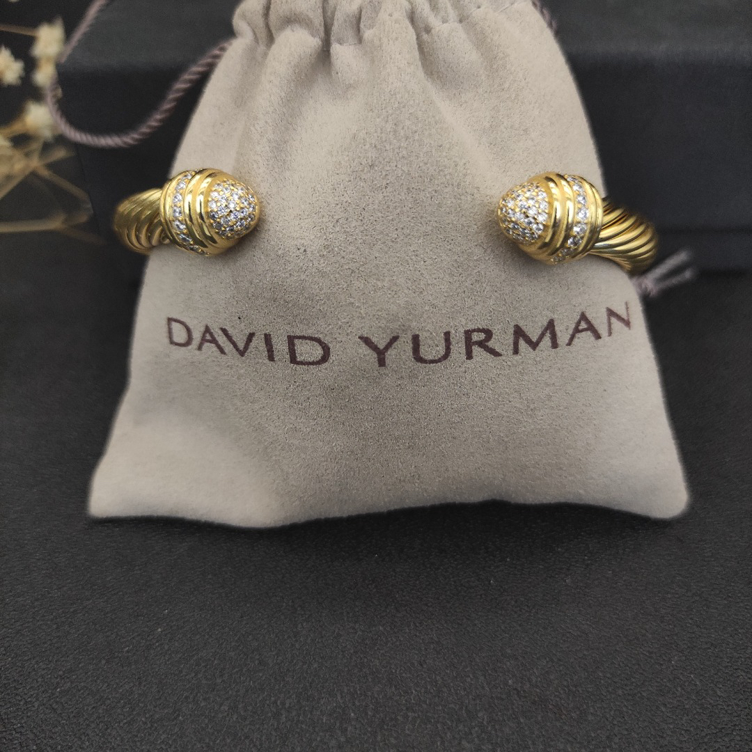 Classic Cable Bracelet Yellow Gold and  Half Diamonds 7 MM