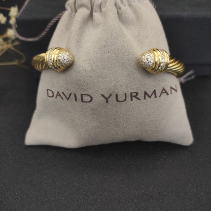 Classic Cable Bracelet Yellow Gold and  Half Diamonds 7 MM