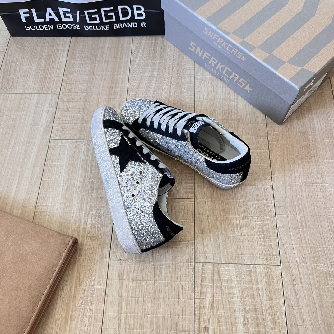 Deluxe Brand Black/Silver Glitter Superstar Sneakers
