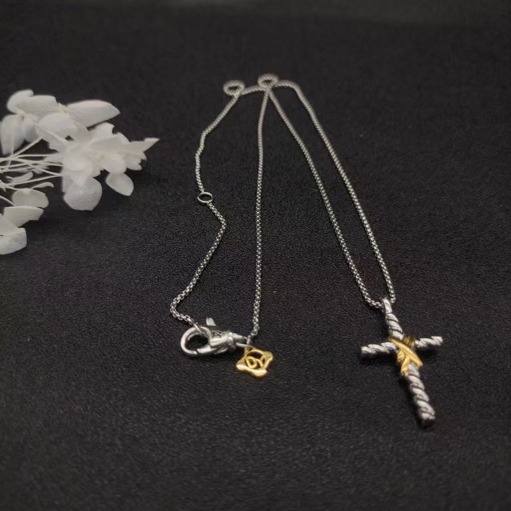 X Cross Pendant Sterling Silver with 18K Yellow Gold