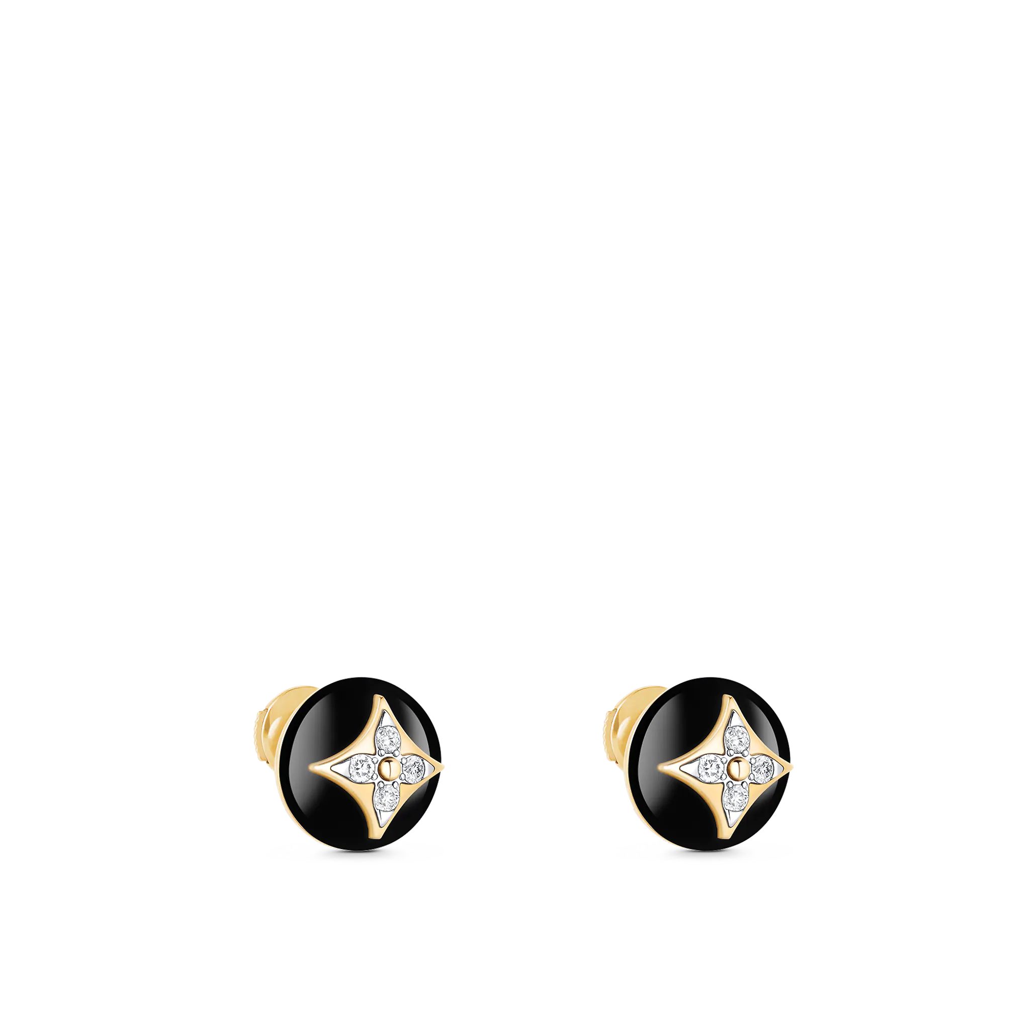 B Blossom Studs, Yellow Gold, White Gold, Onyx And Diamonds