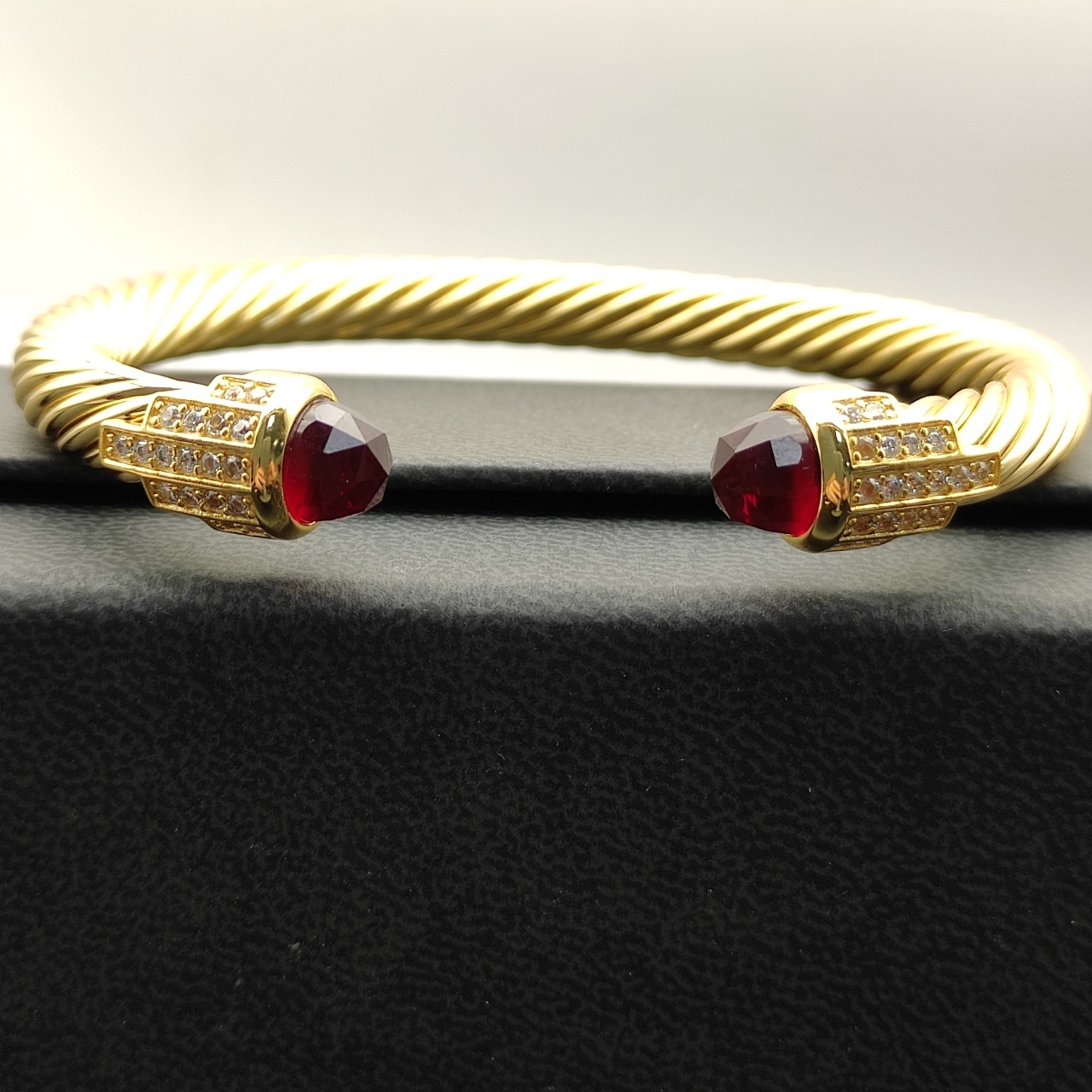 7mm Cable Bracelet with Red  & Diamond Accents