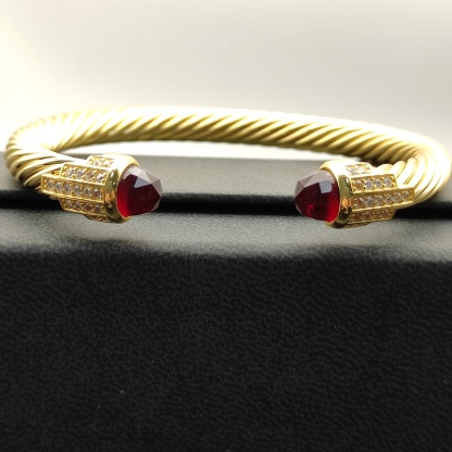 7mm Cable Bracelet with Red  & Diamond Accents