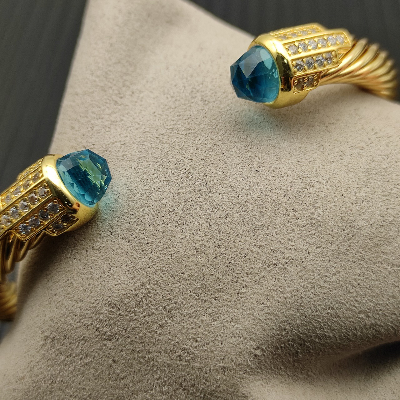 7mm Cable Bracelet with Blue  & Diamond Accents