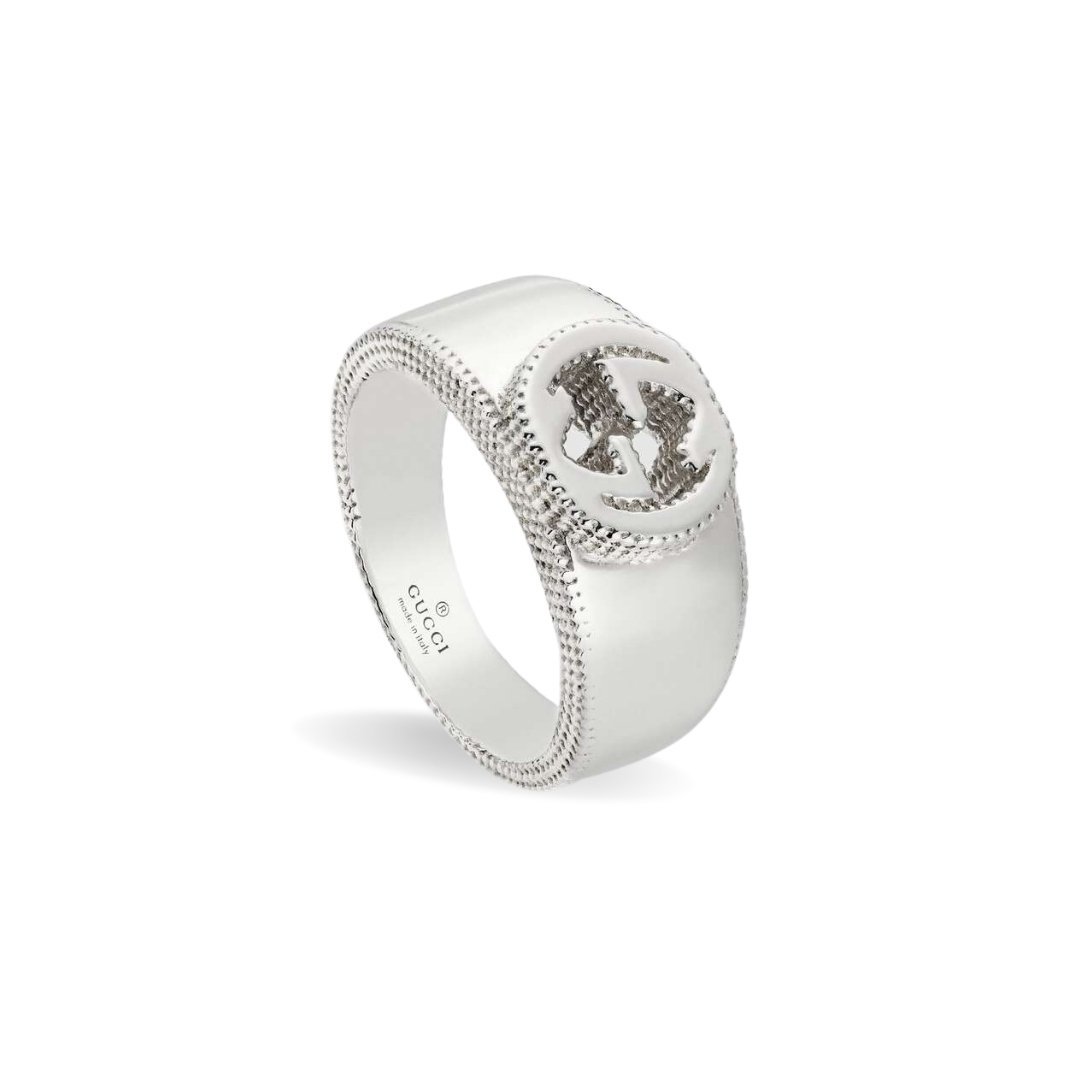 INTERLOCKING G RING IN SILVER