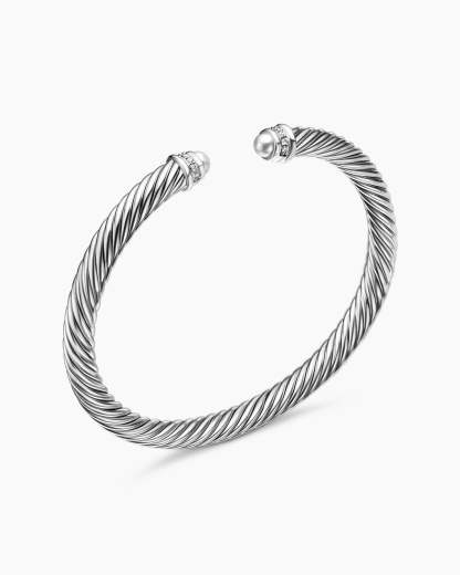Classic Cable Bracelet Sterling Silver with Diamonds, 5mm