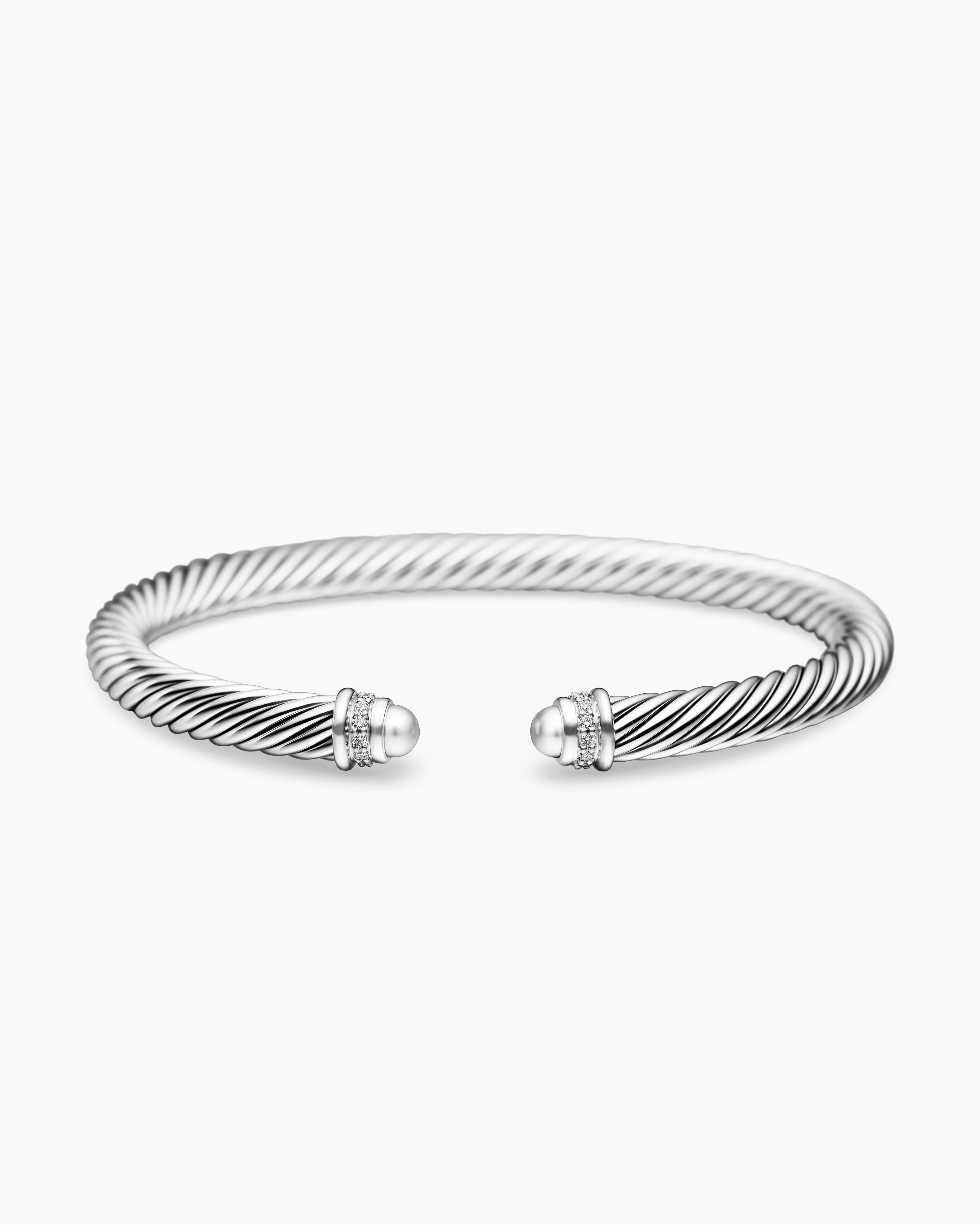 Classic Cable Bracelet Sterling Silver with Diamonds, 5mm