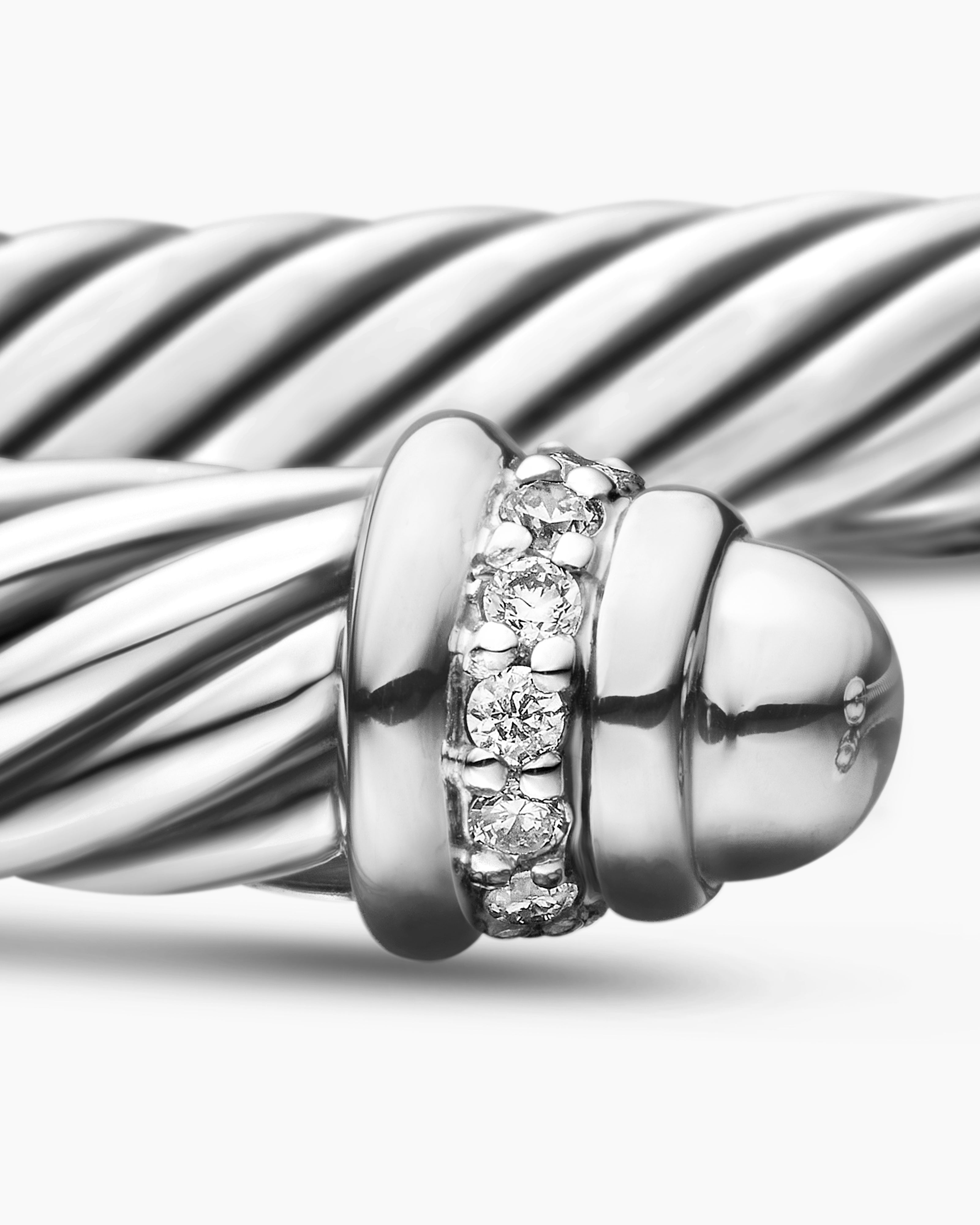 Classic Cable Bracelet Sterling Silver with Diamonds, 5mm