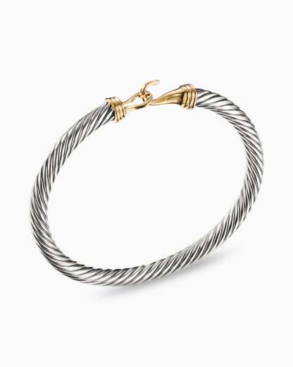 Buckle Classic Cable Bracelet Sterling Silver with 14K Yellow Gold, 5mm