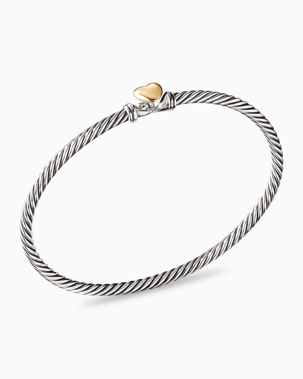 Classic Cable Heart Station Bracelet Sterling Silver with 18K Yellow Gold, 3mm