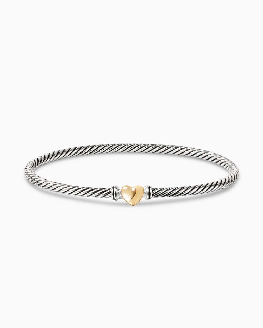 Classic Cable Heart Station Bracelet Sterling Silver with 18K Yellow Gold, 3mm