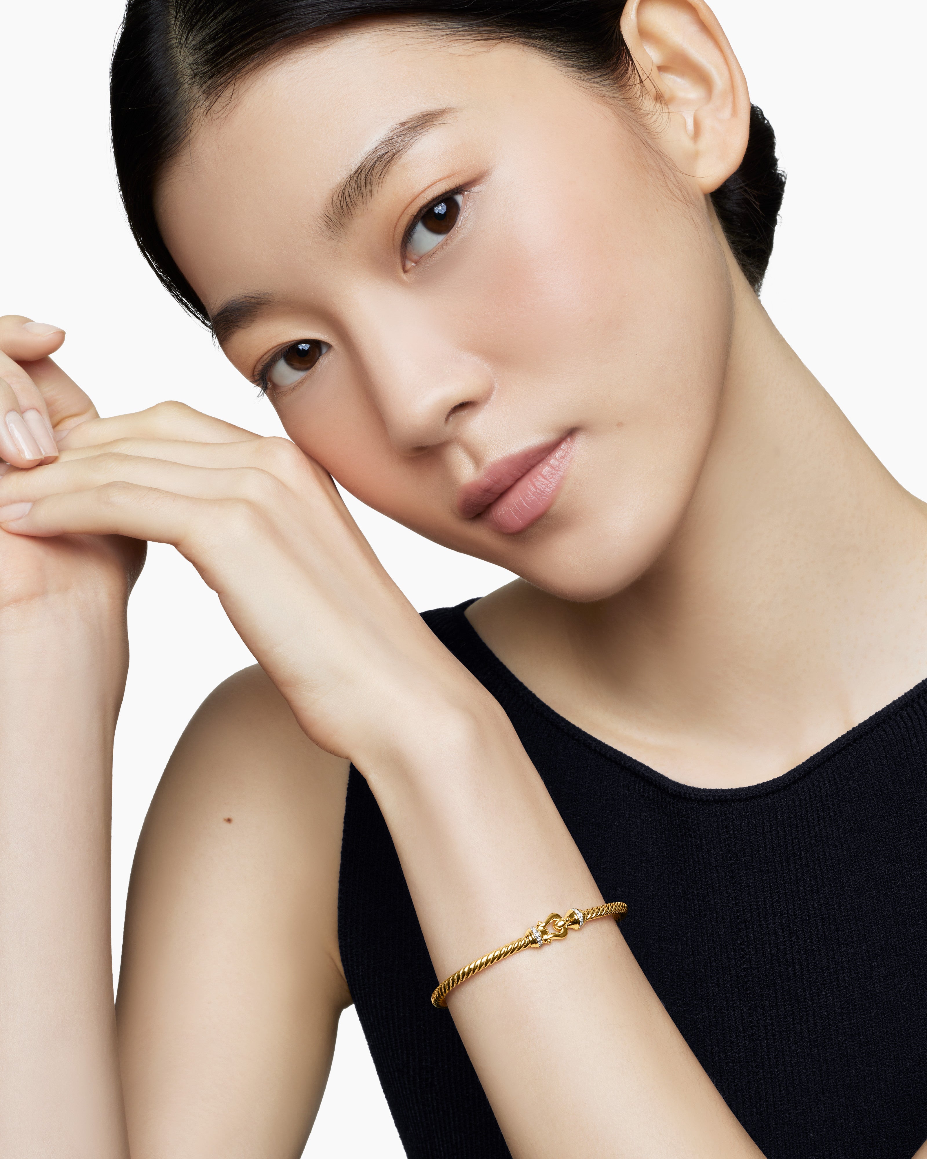 Buckle Cablespira® Bracelet 18K Yellow Gold with Diamonds, 4mm