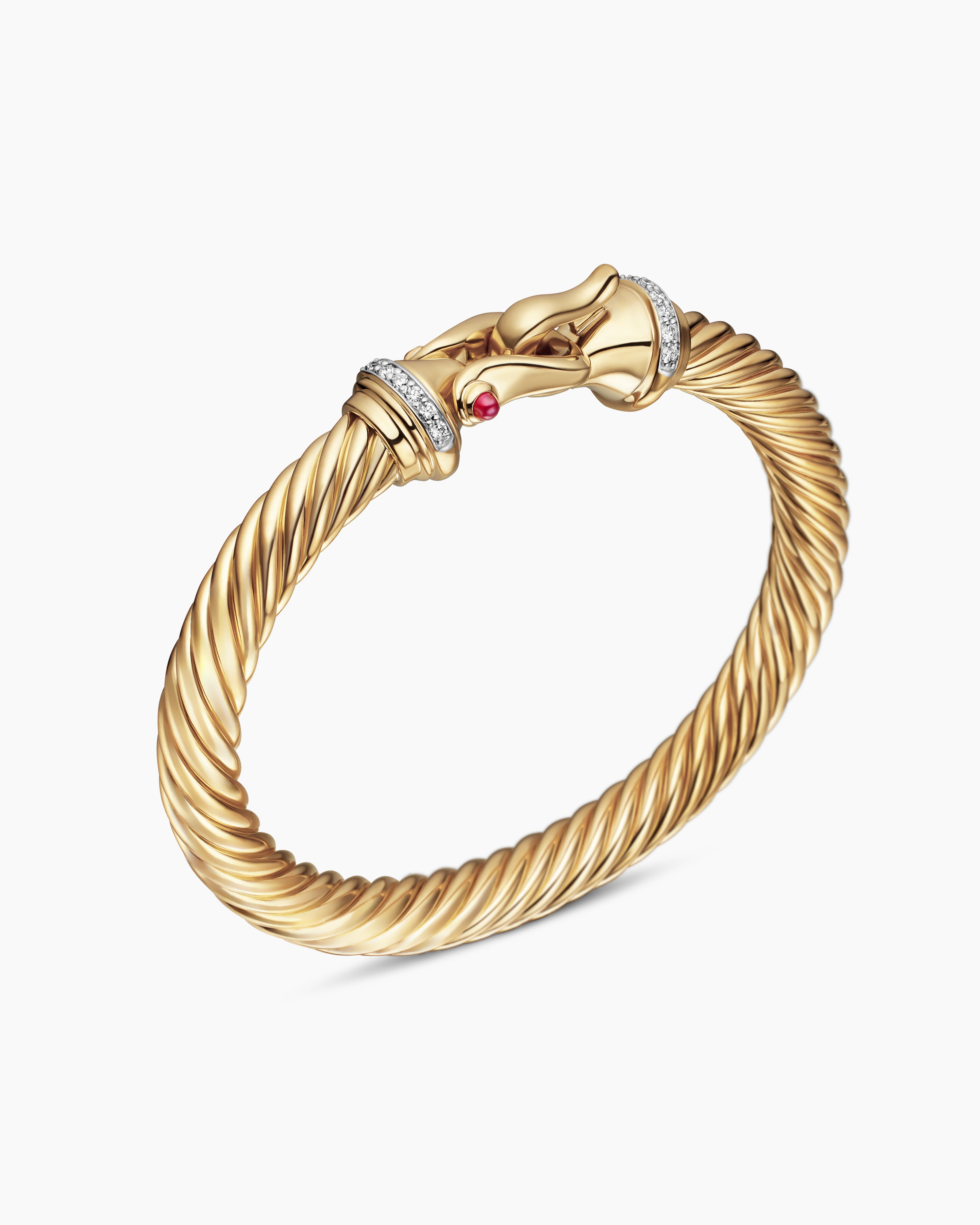 Buckle Cablespira® Bracelet 18K Yellow Gold with Rubies and Diamonds, 7mm