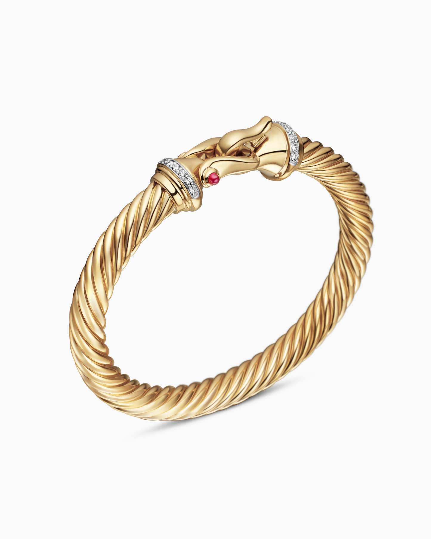Buckle Cablespira® Bracelet 18K Yellow Gold with Rubies and Diamonds, 7mm