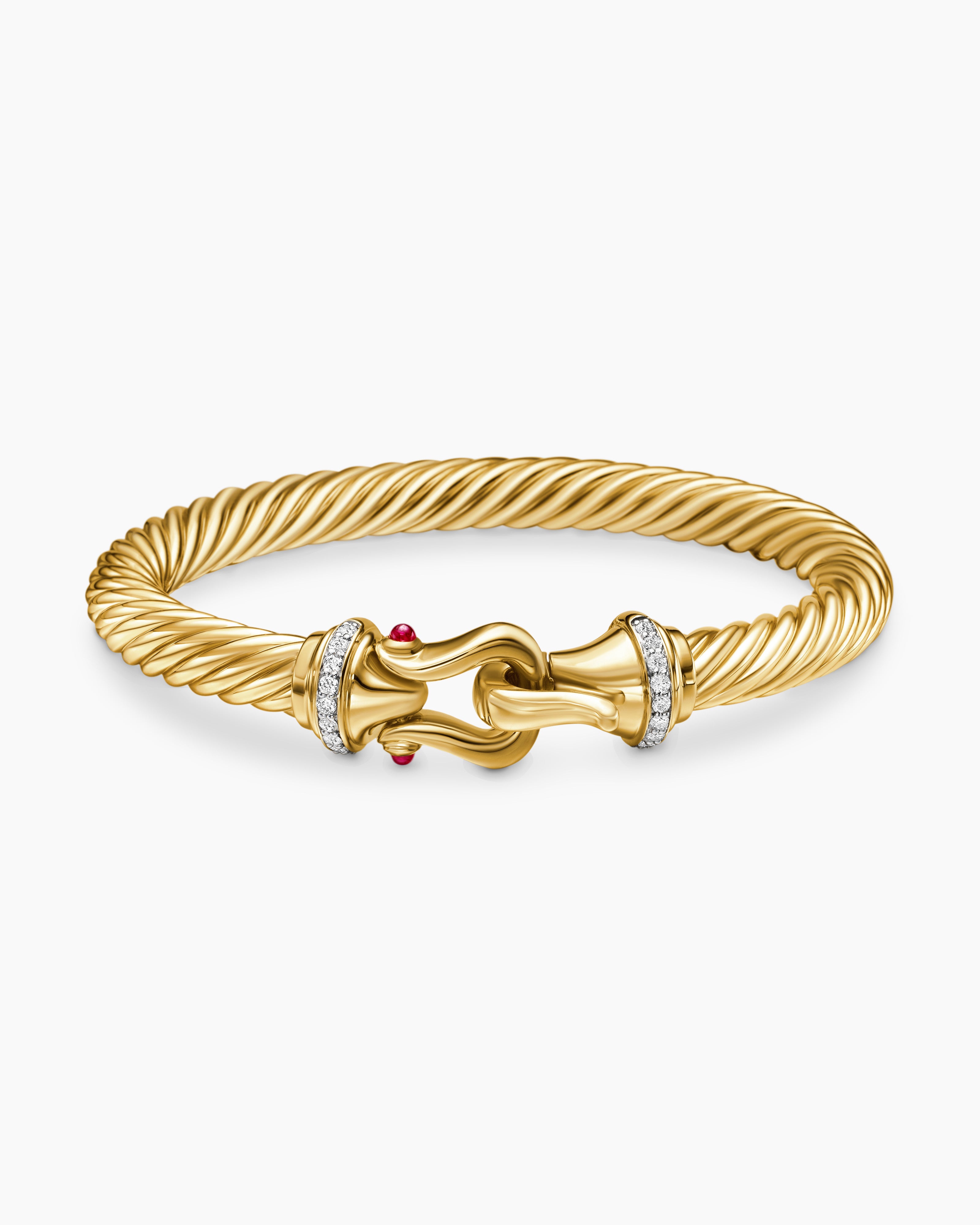 Buckle Cablespira® Bracelet 18K Yellow Gold with Rubies and Diamonds, 7mm