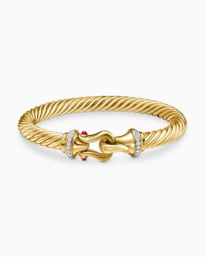 Buckle Cablespira® Bracelet 18K Yellow Gold with Rubies and Diamonds, 7mm