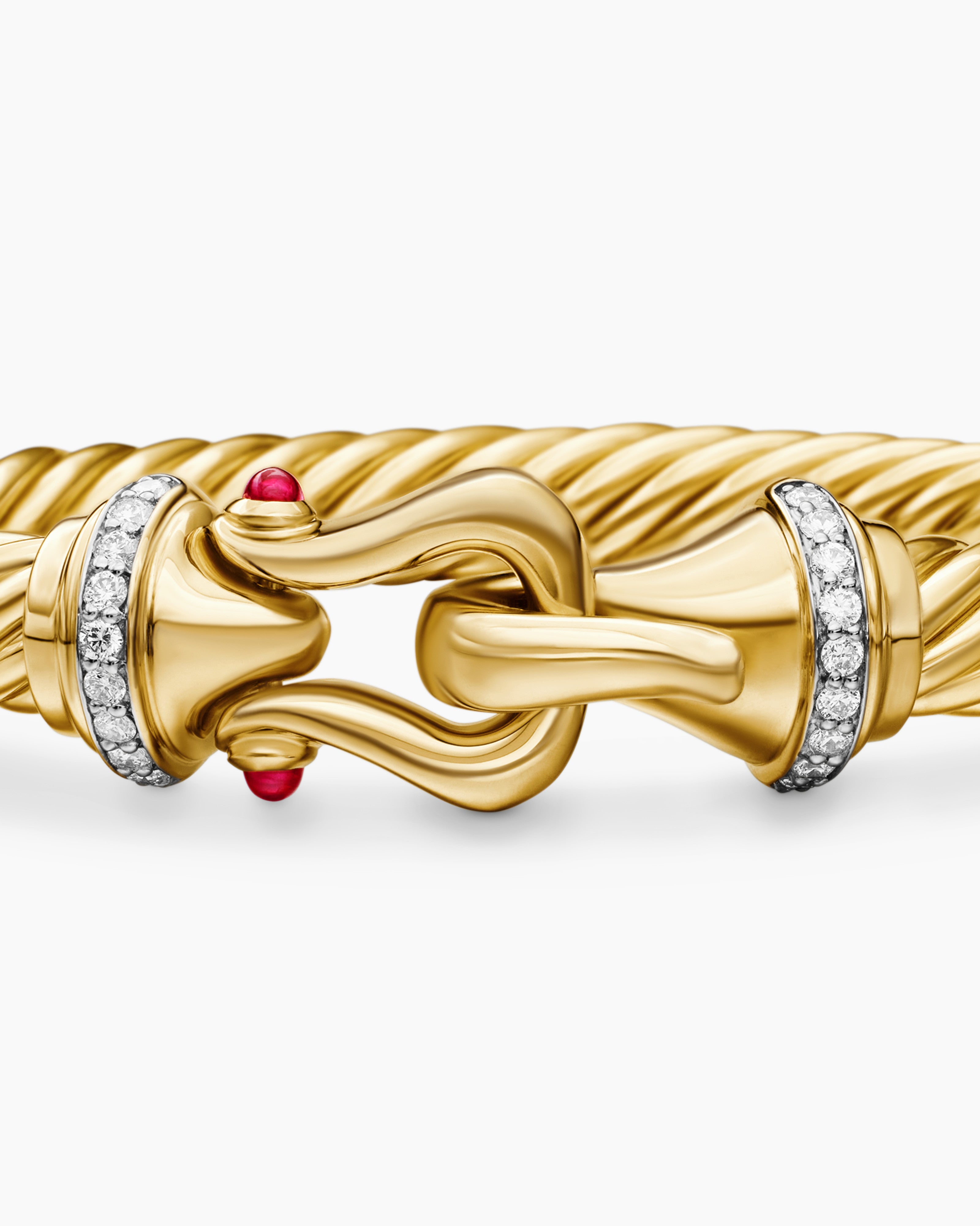 Buckle Cablespira® Bracelet 18K Yellow Gold with Rubies and Diamonds, 7mm