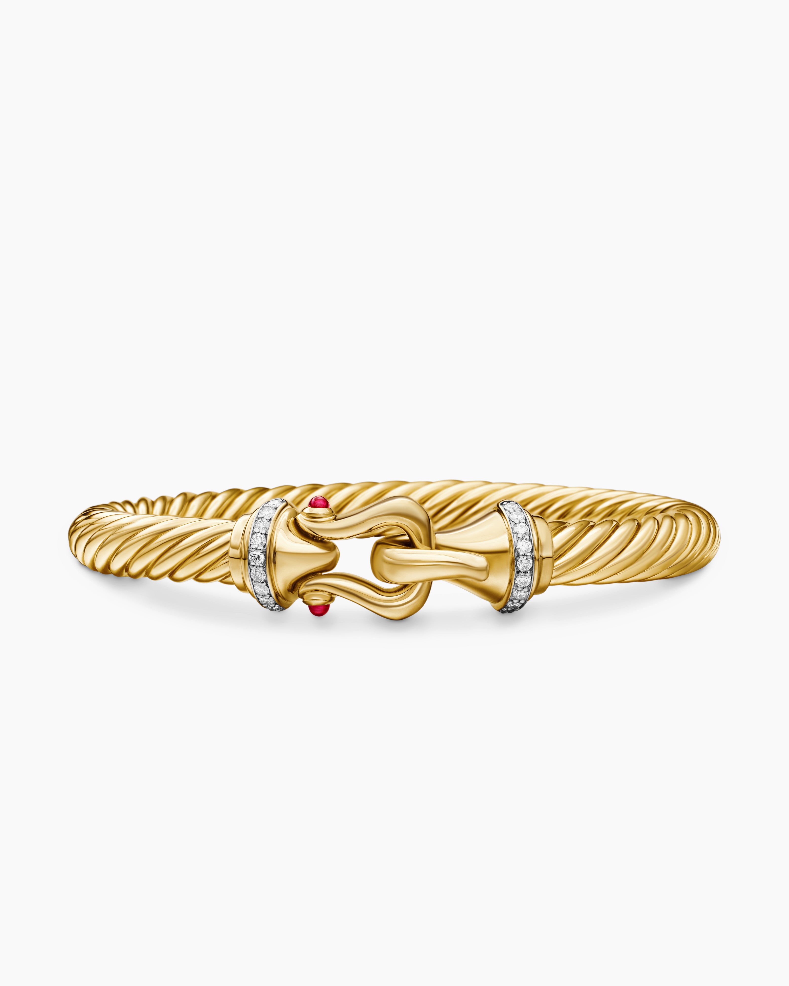 Buckle Cablespira® Bracelet 18K Yellow Gold with Rubies and Diamonds, 7mm