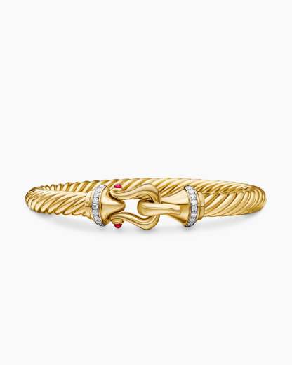 Buckle Cablespira® Bracelet 18K Yellow Gold with Rubies and Diamonds, 7mm