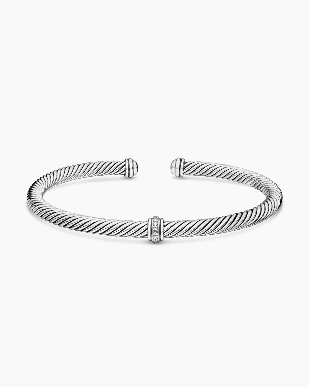 Classic Cable Station Bracelet Sterling Silver with Diamonds, 4mm