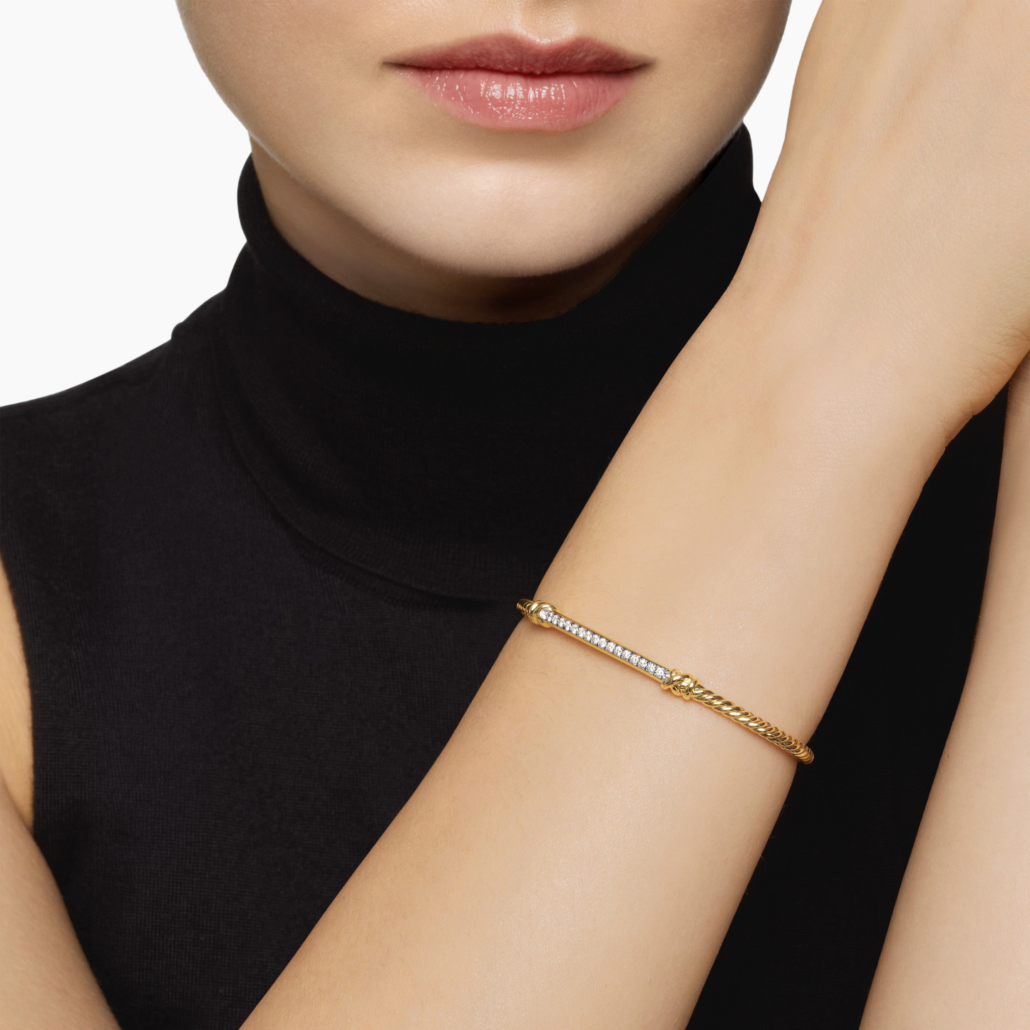 Petite Helena Cablespira® Station Bracelet 18K Yellow Gold with Diamonds, 3mm