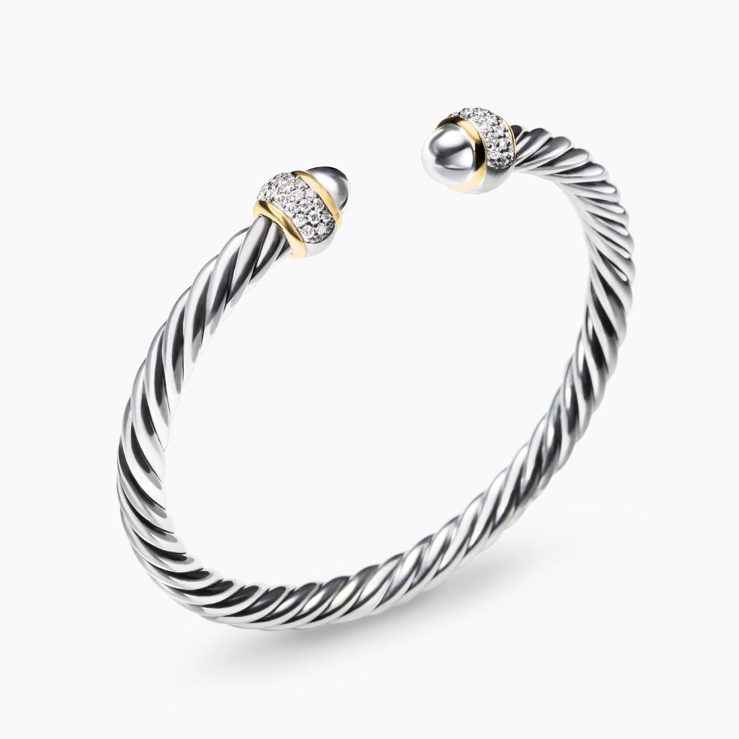 Cable Bracelet Sterling Silver with 18K Yellow Gold and Diamonds, 5mm