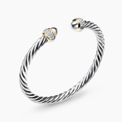 Cable Bracelet Sterling Silver with 18K Yellow Gold and Diamonds, 5mm