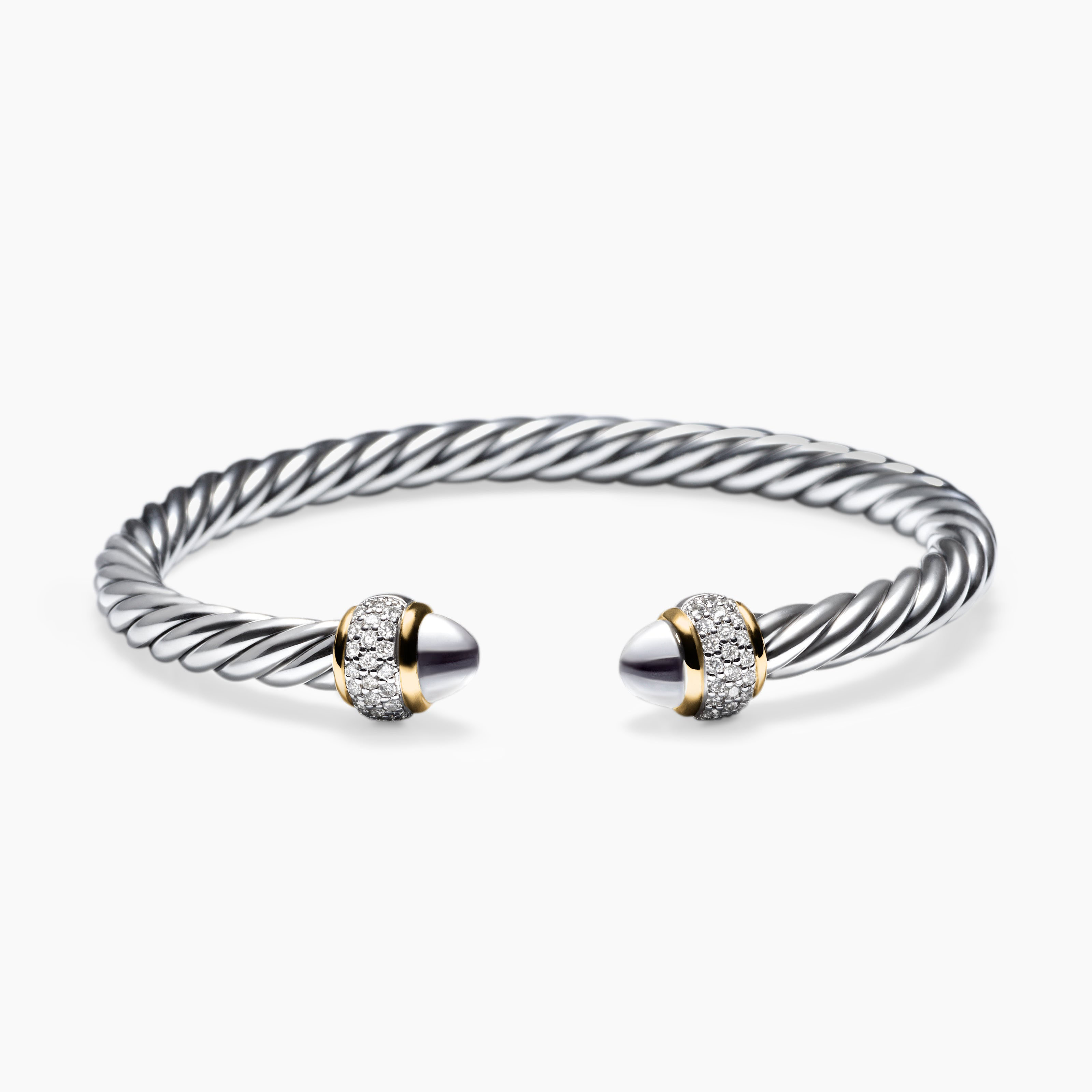 Cable Bracelet Sterling Silver with 18K Yellow Gold and Diamonds, 5mm