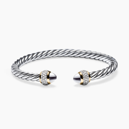 Cable Bracelet Sterling Silver with 18K Yellow Gold and Diamonds, 5mm