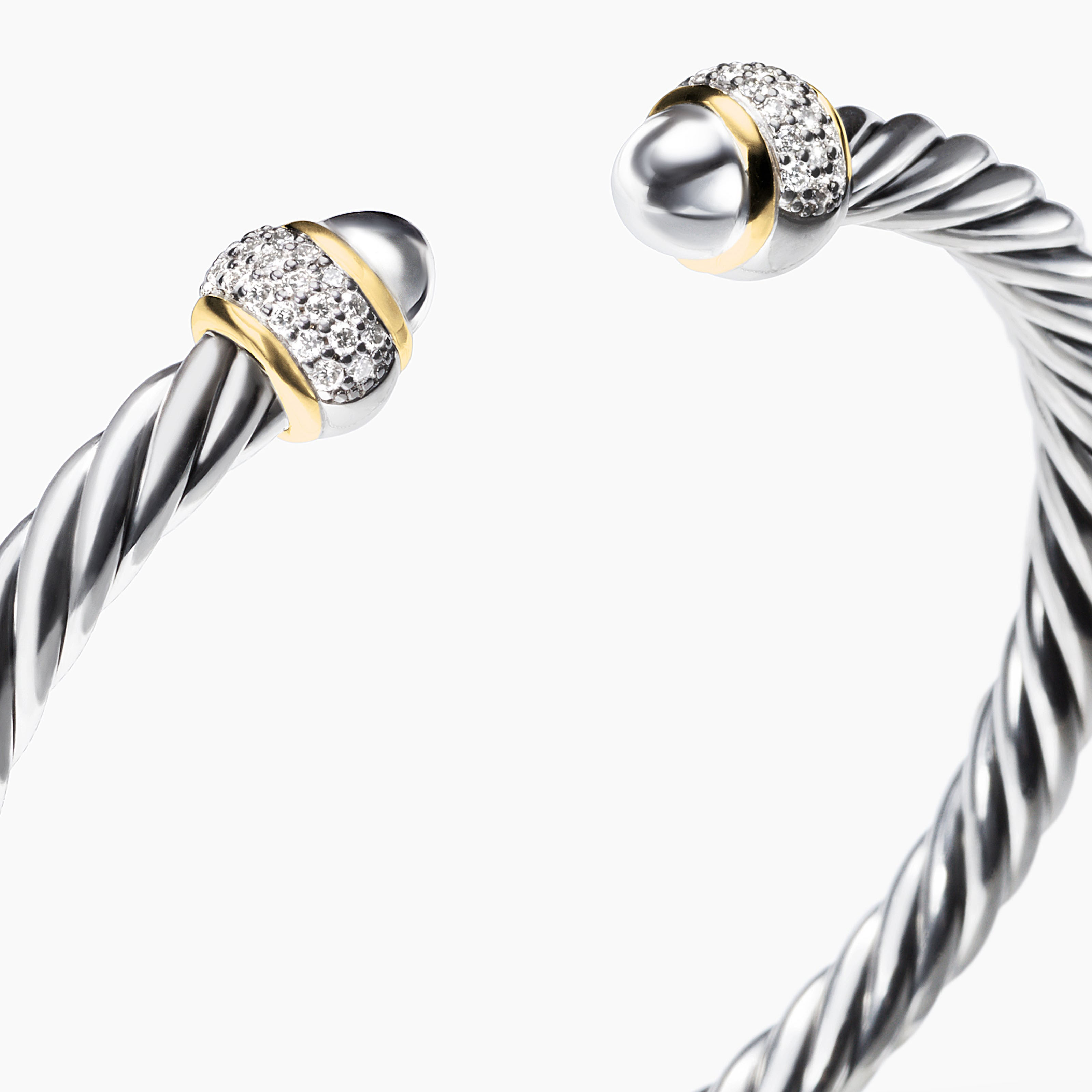 Cable Bracelet Sterling Silver with 18K Yellow Gold and Diamonds, 5mm