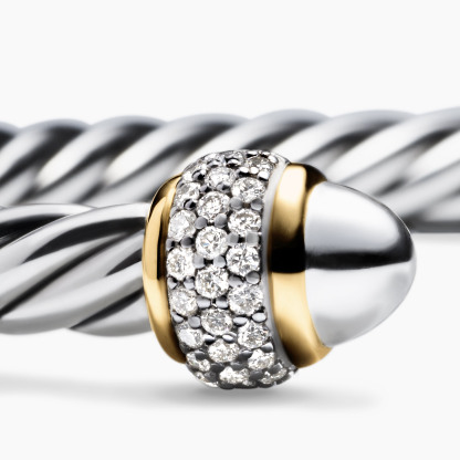 Cable Bracelet Sterling Silver with 18K Yellow Gold and Diamonds, 5mm