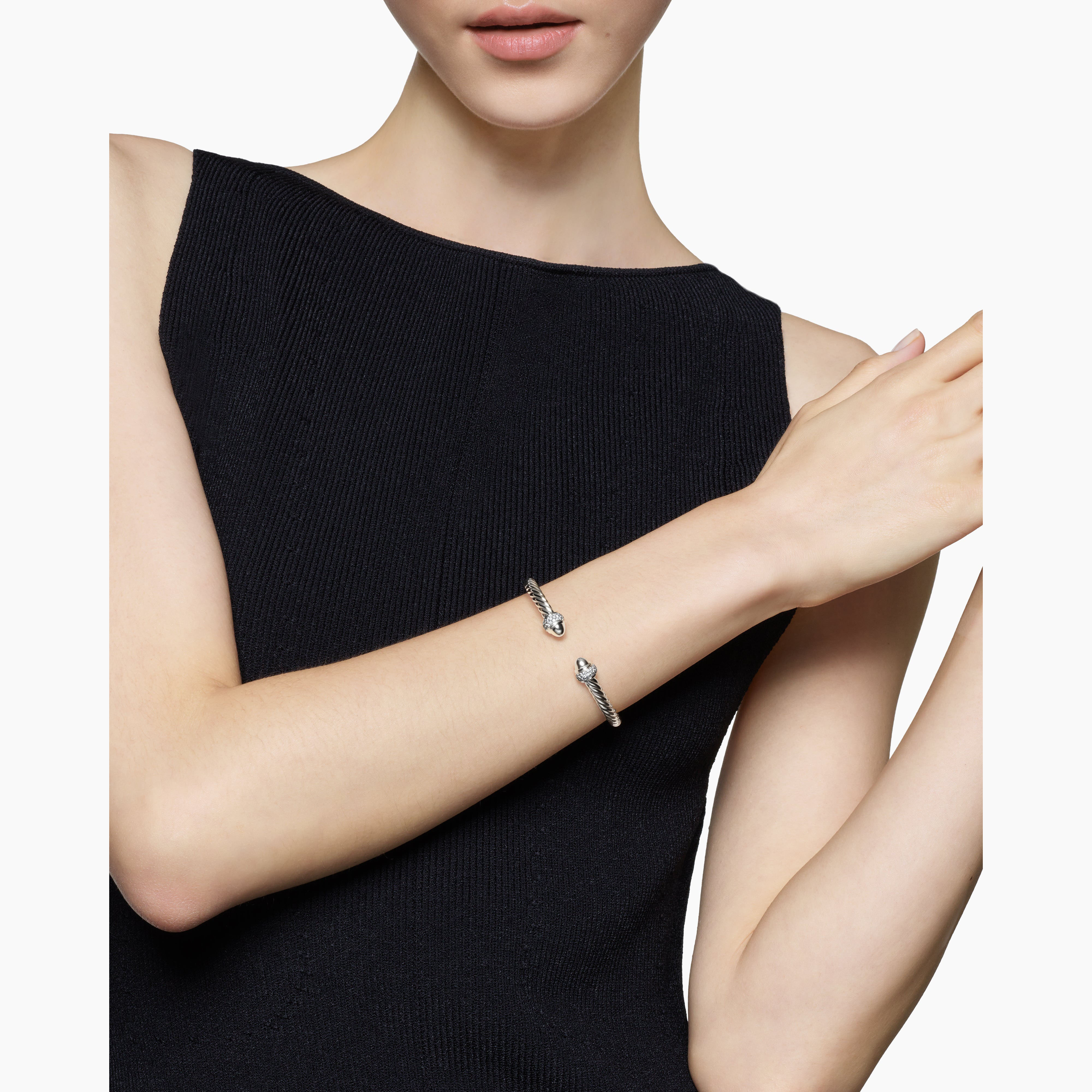 Cable Bracelet Sterling Silver with 18K Yellow Gold and Diamonds, 5mm