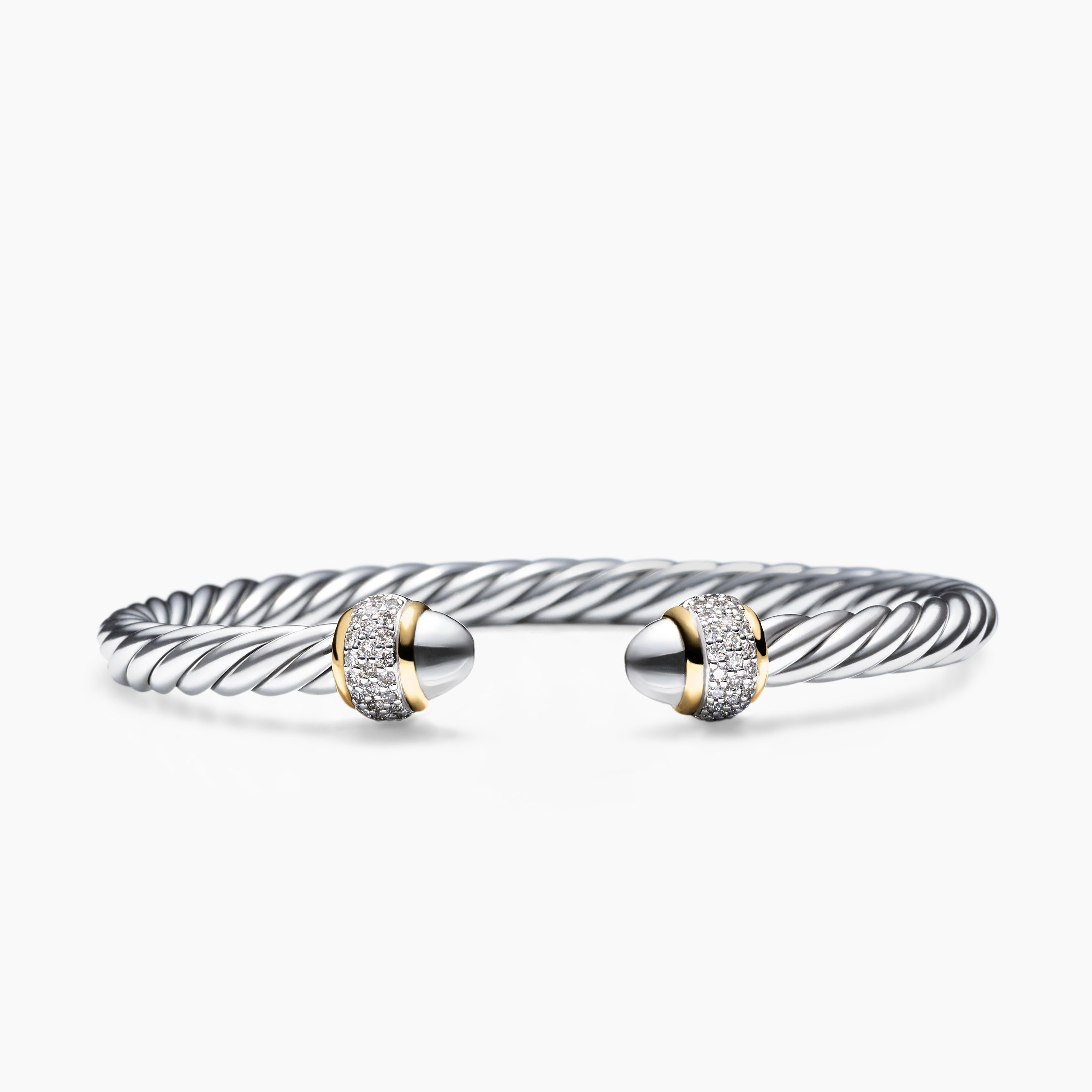 Cable Bracelet Sterling Silver with 18K Yellow Gold and Diamonds, 5mm