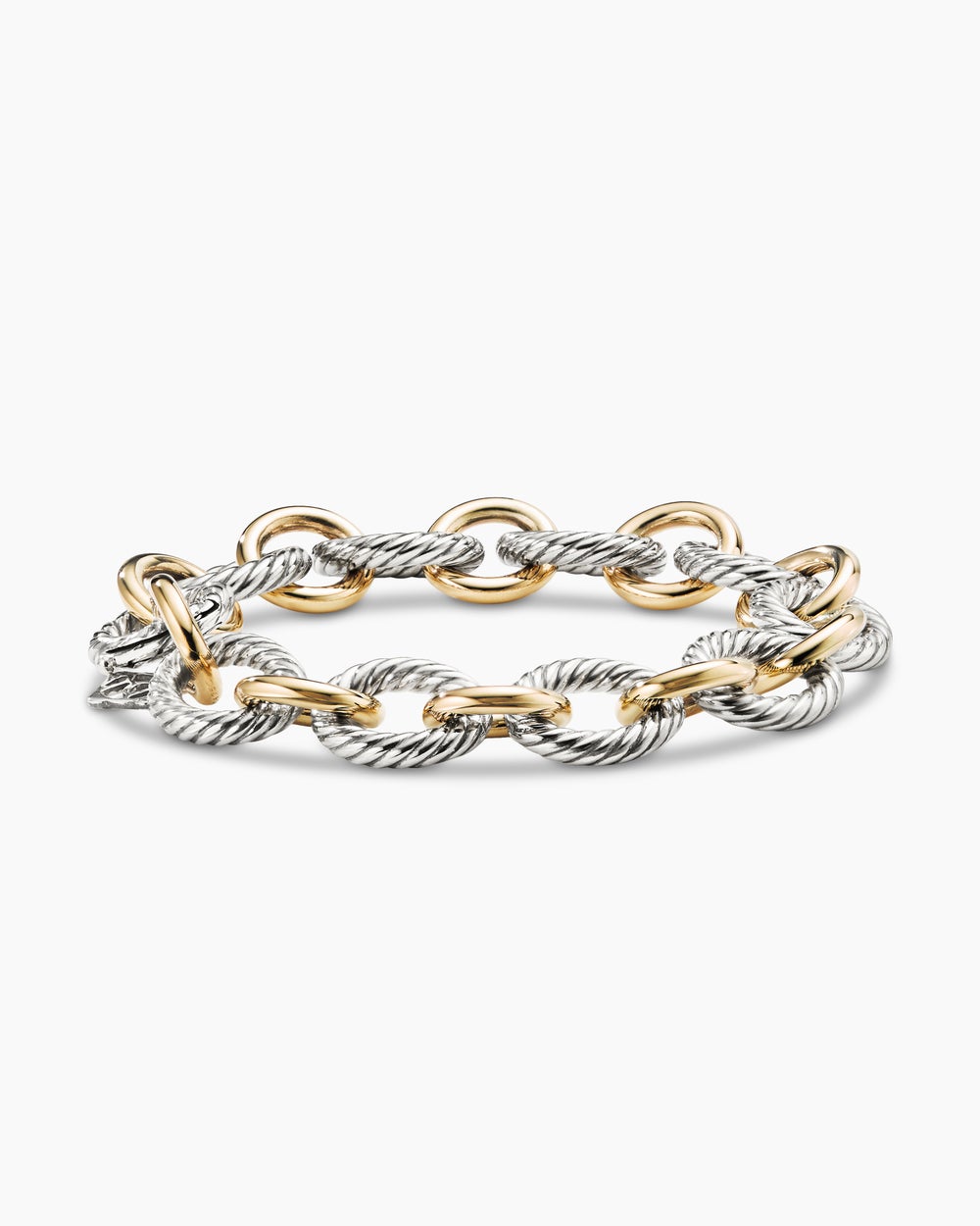 Oval Link Chain Bracelet Sterling Silver with 18K Yellow Gold, 12mm