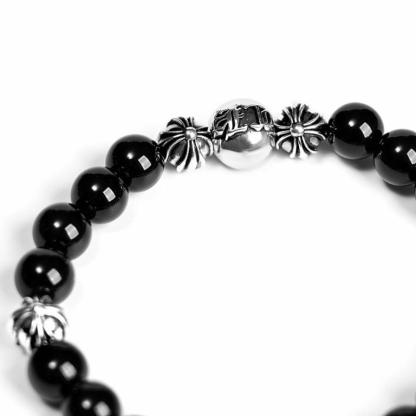 ONYX BEAD BRACELET 8MM (8 SILVER BEADS)