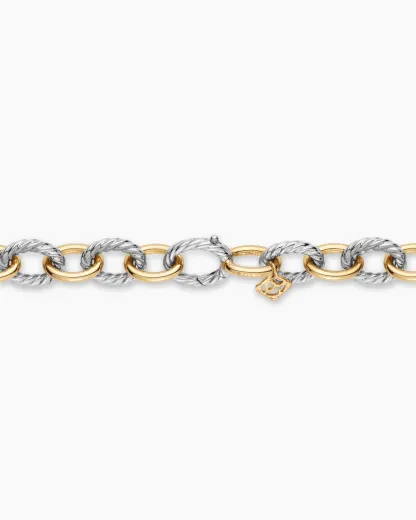 Oval Link Chain Necklace Sterling Silver with 18K Yellow Gold, 16mm