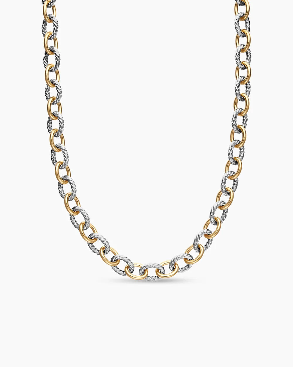 Oval Link Chain Necklace Sterling Silver with 18K Yellow Gold, 16mm